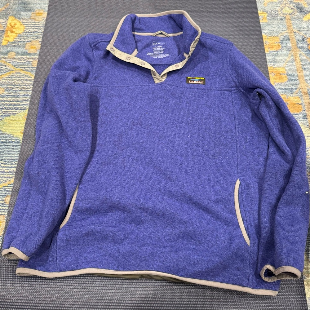 LL bean fleece quarter zip, size L women’s, blue